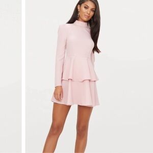 NWT Pretty Little Thing High Neck Tiered Dress Dusty Pink Size 8